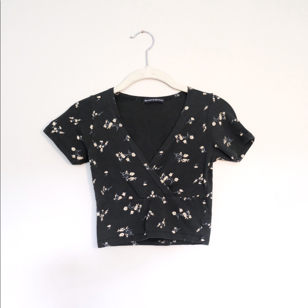 Brandy Melville Green Floral Tee